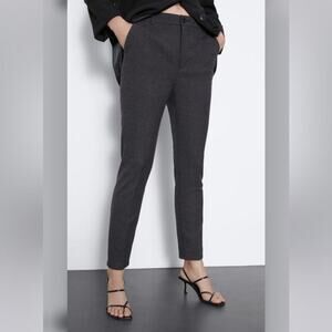 Zara Gray and Black HIGH-RISE CHECK SCULPTING TROUSERS Size 12 US